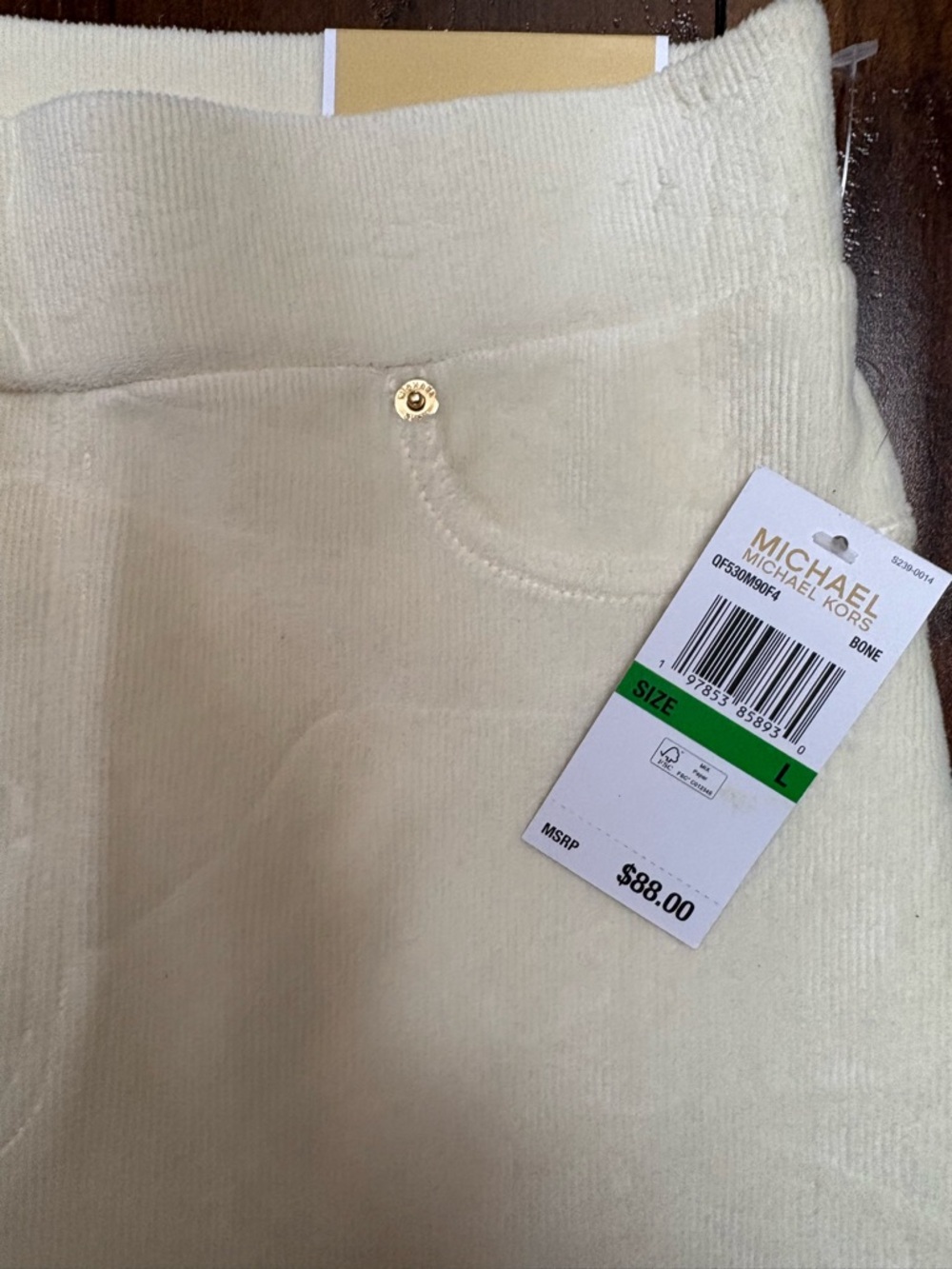 Michael Kors Bone Velour Pull On Straight Ankle Pants High Rise Stretch Large - Picture 5 of 8